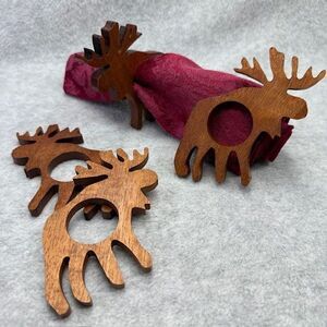 Set of 4 Moose Napkin Rings Wooden Tableware Lodge Farmhouse Animal Table Decor